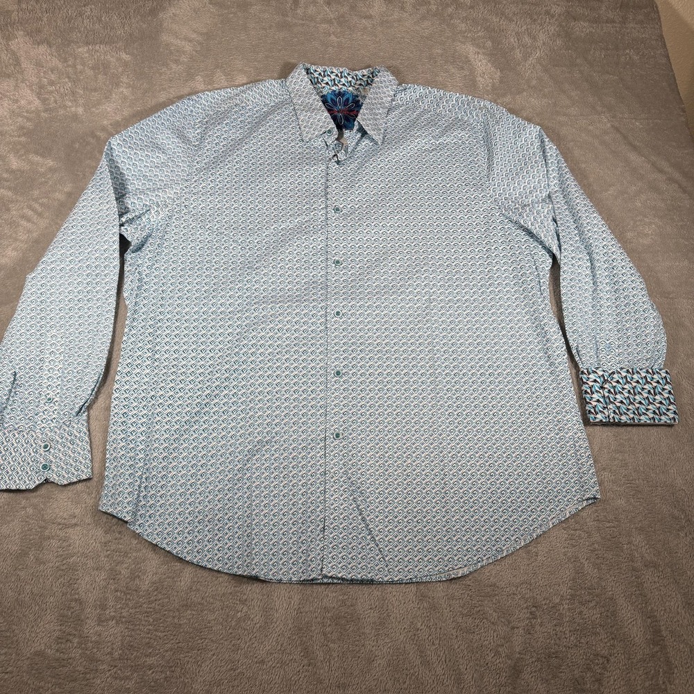 Robert Graham Dalegard Shirt Mens 2XL Blue Geometric Long Sleeve Button Up Party